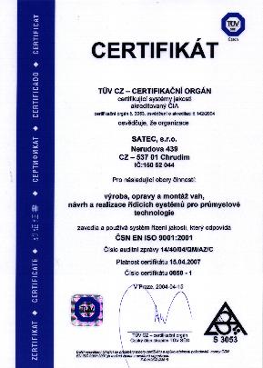 Certifikace ISO9001:2001 
